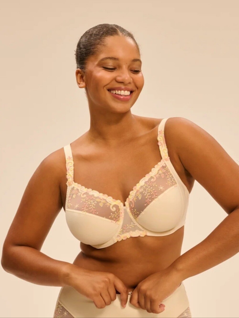 Simone Perele Bra Delice Full Cup 32F Cream Floral Underwired Lace New $115